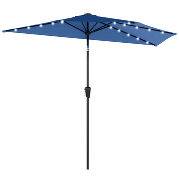 Half Outdoor Patio Umbrella with Solar LED Lights Half Umbrella with Crank 105.1
