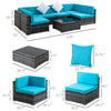 7 Pieces Outdoor Rattan Furniture Set, Patio Wicker Sectional Conversation Sofa Set with Washable Cushions and Coffee Table, for Deck Balcony Yard, Sky Blue