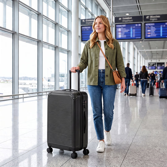 24-Inch Expandable Luggage, Hardshell Suitcase with Spinner Wheels, Top Handle, Side Handle, TSA Lock, Black