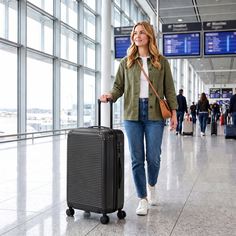 24-Inch Expandable Luggage, Hardshell Suitcase with Spinner Wheels, Top Handle, Side Handle, TSA Lock, Black