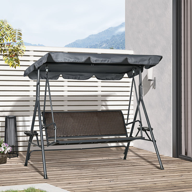 3-Seat Patio Swing Chair, Outdoor Canopy Swing Glider with Adjustable Shade