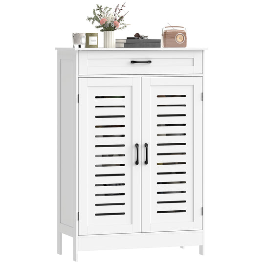 Shoe Cabinet with Louvered Doors, Modern Shoe Storage Cabinet with Drawer and Adjustable Shelves, White