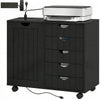 Mobile Lateral Filing Cabinet with 5 Drawers, Printer Stand with Power Outlets and USB Ports for Home Office, Black
