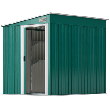 5x7 Garden Shed, Lean-to Metal Storage with Foundation, Sliding Door & 2 Vents for Garden Tools, Green