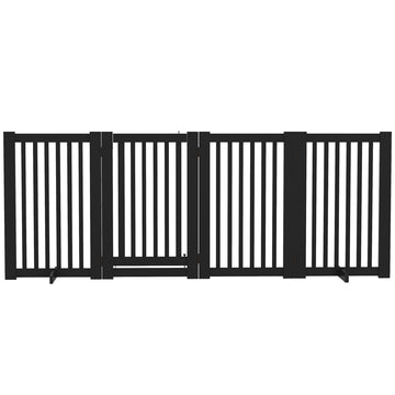 Free Standing Wooden Pet Gate Indoor Dog Barrier Foldable Step Over Doorway Fence Safety Gate with Open Door