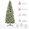 6 ft Snow-Dipped Pencil Christmas Tree Pre-Lit Holiday Decoration with LED Lights Pine Cones Red Berries Green
