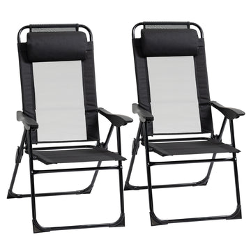 Double Camping Chairs Foldable w/ Reclining & Headrest, Black
