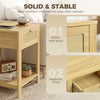 Boho Side Tables Set of 2, End Tables with Drawer and Open Shelf for Living Room, Natural Wood