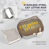 Stainless Steel Cat Litter Box with High Sided Enclosure, Step, Scoop, Non-Sticky & Anti-Urine Leakage, Easy Cleaning