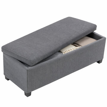 44 Inches Ottoman with Storage, Lid, Legs, Corduroy End of Bed Bench for Living Room, Bedroom, Entryway, Grey