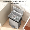 Garbage Bin, Soft-Close Trash Can with Foot Pedal, 5 Gallon (20 L) Garbage Can with Removable Inner Bucket