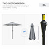 Patio Sun Umbrella, Outdoor Parasol with 6 Ribs, Light Grey