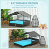 Outdoor Dog House Extendable Wicker Dog Bed with Soft Cushion Washable Cover, for Small and Medium Dogs, Blue