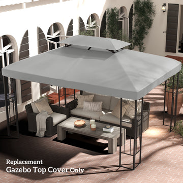 13' x 10' Gazebo Replacement Canopy 2 Tier Top UV Cover Pavilion Garden Patio Outdoor, Light Grey (TOP ONLY)