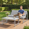 2 Piece Patio Furniture Set, Outdoor Loveseat Sofa Set with Thick Cushions and Coffee Table for Porch Garden, Light Grey