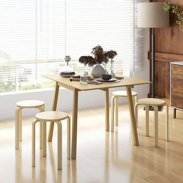 Round Stackable Chairs Set of 4, 18-Inch Backless Stacking Stools for Kitchen, Dining Room, Office, Outdoors, Natural Wood