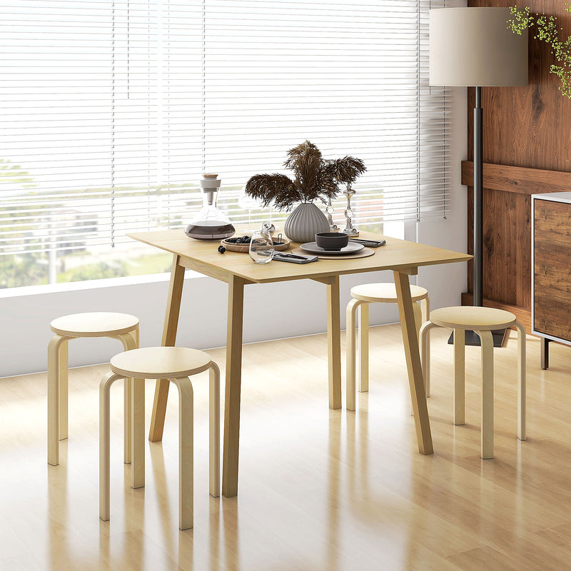 Round Stackable Chairs Set of 4, 18-Inch Backless Stacking Stools for Kitchen, Dining Room, Office, Outdoors, Natural Wood