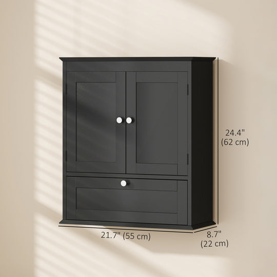 Medicine Cabinet with Adjustable Shelf, Bathroom Wall Cabinet Bathroom Cabinet with Recessed Panels, Black