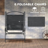 8 Piece Patio Set with Umbrella, 6 Folding Chairs, Rectangle Table, Outdoor Dining Set for 6 with Mesh Seat, Black