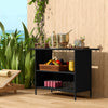 Wicker Outdoor Bar Table, PE Rattan Bar Height Patio Table with 2 Shelves, Steel Frame for Garden, Backyard