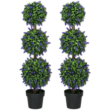 3.5ft Set of 2 Artificial Plants, Lavender Flowers Ball Trees with Pot, for Home Indoor Outdoor Decor