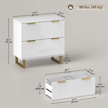 Lateral File Cabinet with 2 Drawers, Modern Filing Cabinet for Letter/A4/Legal Size Files, High Gloss Black
