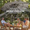 9.3 ft Patio Umbrella with Solar LED Lights, Cover, 3 Tier Outdoor Market Table Parasol with Tilt, Crank, Khaki