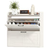 Narrow Shoe Storage Cabinet, Farmhouse Slim Shoe Cabinet with 2 Flip Drawers, Adjustable Shelves, White Oak