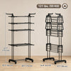 5-Tier Clothes Drying Rack, Foldable Laundry Drying Rack with Wheels, Side Wings, Black