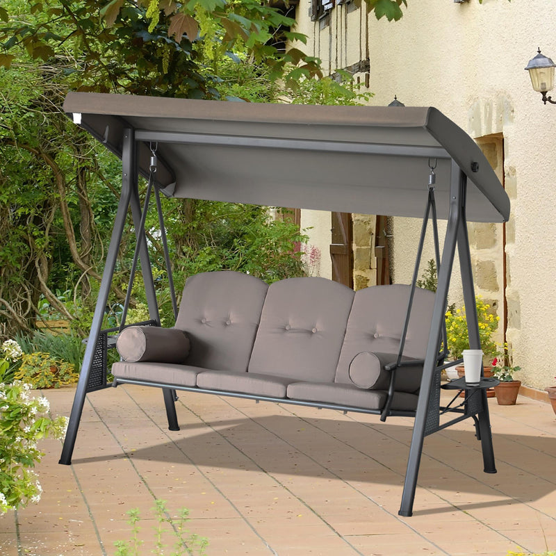 3 Seater Porch Swing Heavy Duty Outdoor Swing Chair Outdoor Lounge Hammock Cushioned Seat W/ Tilt Canopy