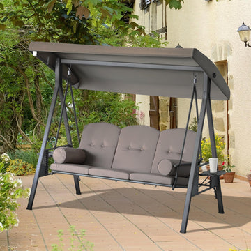 3 Seater Porch Swing Heavy Duty Outdoor Swing Chair Outdoor Lounge Hammock Cushioned Seat W/ Tilt Canopy