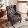 Fabric Accent Chair, Button Tufted Armchair, Upholstered Modern Living Room Chair, Wingback Chair with Wood Legs, Rolled Arms, Thick Padding for Bedroom, Brown