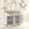 Rolling Kitchen Island with Rubber Wood Top and Storage, Spice Rack, Towel Rack