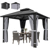 10' x 10' Hardtop Gazebo with 7mm Polycarbonate Double-Tier Roof, Outdoor Gazebo with Netting and Curtains