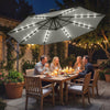 9.7 ft Cantilever Patio Umbrella with Solar Light, Garden Hanging Parasol with Cover, Tilt, Crank, Grey