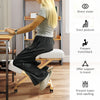 Ergonomic Kneeling Chair, Posture Chair with Rubberwood Frame, Wheels for Office, Posture Correction, Cream White
