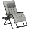 Padded Folding Recliner Chair, Patio Lounger with Cupholder, Adjustable Backrest, Removable Cushion, Grey