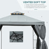 10' x 10' Patio Gazebo Outdoor, Canopy Shelter with Double-tier Roof, Pavilion Sidewalls for Garden Events, Dark Grey