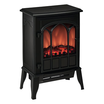 Electric Fireplace Stove, Freestanding Fireplace Heater with Realistic Flame, Adjustable brightness, Overheating Safety System, Black