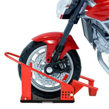 Motorcycle Wheel Chock with 12 Adjustable Pre-Drilled Holes, 990 lbs Capacity, Red