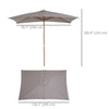 7' x 10' Wooden Patio Umbrella, Rectangle Garden Parasol, Outdoor Sunshade Canopy with Bamboo Ribs for Garden, Grey
