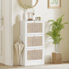 Rattan Shoe Storage Cabinet with 3 Flip Drawers and Adjustable Shelves, Entryway Shoe Cabinet for 18 Pairs, White