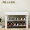Bamboo Shoe Storage Bench, 3-Tier Entryway Bench with 2 Storage Shelves for Hallway, Holds 6 Pairs, White
