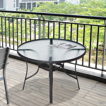 42 inch Patio Dining Table with Umbrella Hole Round Outdoor Bistro Table for Garden Lawn Backyard, Steel