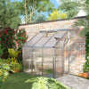 6' x 4' Aluminum Lean-to Greenhouse Polycarbonate Walk-in Garden Greenhouse with Adjustable Roof Vent, Rain Gutter and Sliding Door for Winter