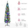 6' Artificial Pencil Christmas Trees Holiday Decoration with Colourful LED Lights, Steel Base, Skinny Shape