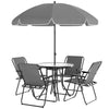6 Pieces Patio Dining Set with Umbrella, Patio Furniture Set with Folding Chairs, Glass Table for Garden Backyard, Grey