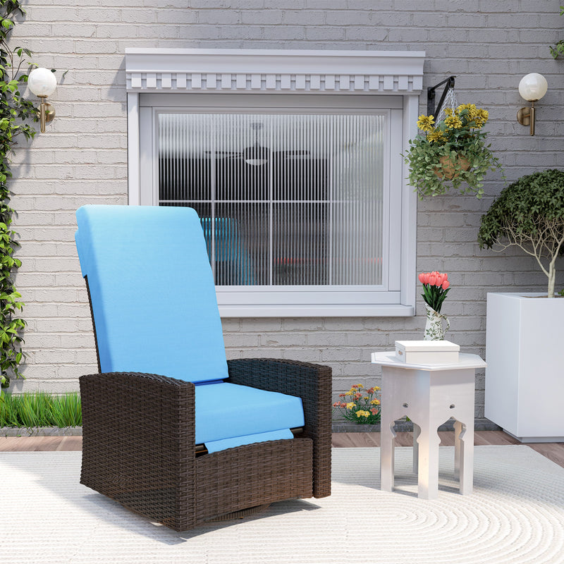 Outdoor Rattan Wicker Lounge Chair with Footrest & Soft Cushion for Patio, Garden, Backyard