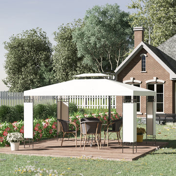 10' x 13' Outdoor Gazebo, Double Roof Patio Gazebo Canopy Shelter with Screen Decorate Corner Frame