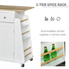 Rolling Kitchen Island Trolley Storage Cart with Rubber Wood Top, 3-Tier Spice Rack, Towel Rack Home Kitchen Carts, White